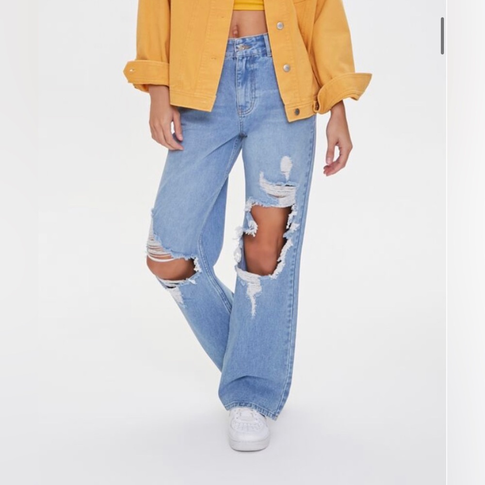 Distressed straight leg jeans